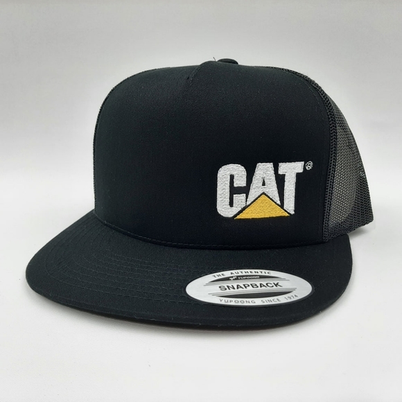 Cat Diesel Power Embroidered Flat bill Trucker Mesh Snapback Cap Hat Gorra Retro - Picture 4 of 8